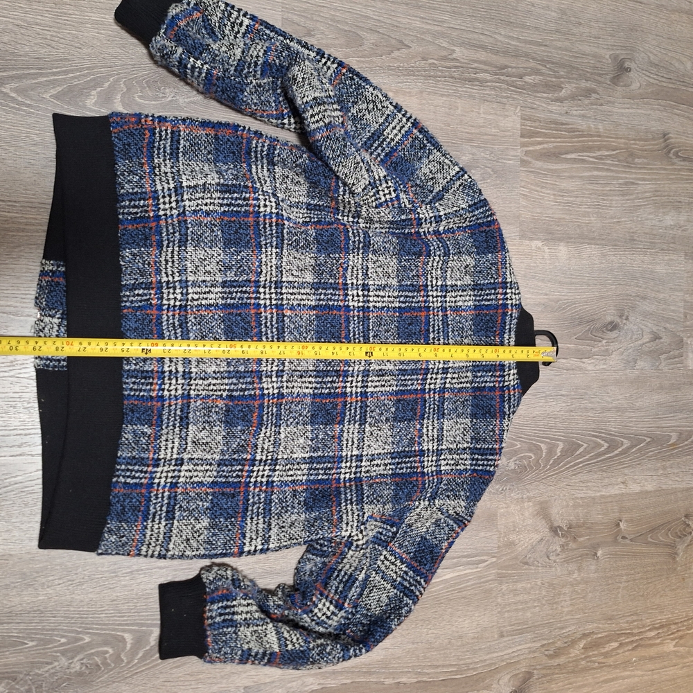 Avec Les Filles Plaid Knit Jacket with Blue and Orange Accents - Picture 16 of 16